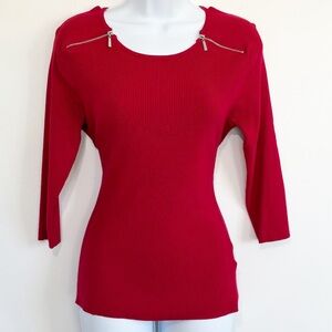Philosophy Ribbed Sweater Top With Zipper Accents Red Large